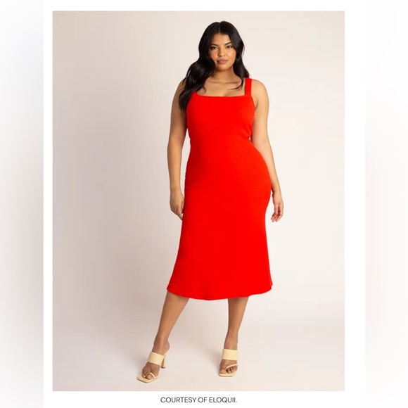 NWT Eloquii Square Neck Dress in Flame Scarlett - Picture 1 of 4